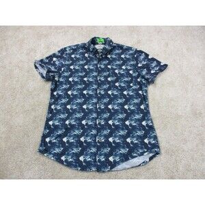 WRK Shirt Mens Small Blue Print Reworked Work Rest Karma Short Sleeve Button Up